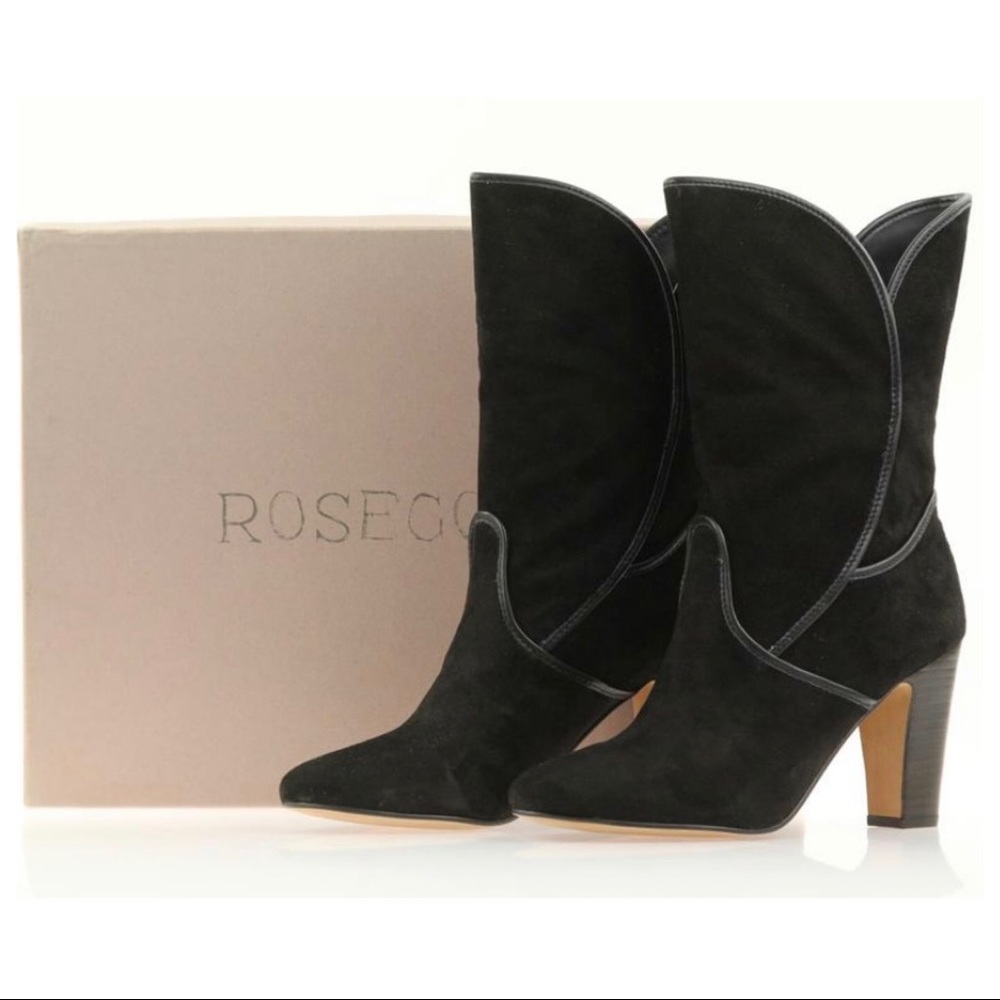 NEW IN BOX ROSEGOLD BLACK BOOTS SUEDE LEATHER